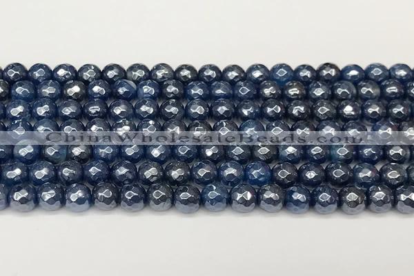 CAA5675 15 inches 6mm faceted round AB-color blue agate beads