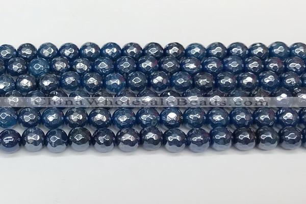 CAA5676 15 inches 8mm faceted round AB-color blue agate beads