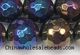 CAA5682 15 inches 10mm faceted round AB-color black agate beads