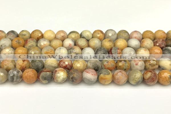 CAA5761 15 inches 8mm faceted round yellow crazy lace agate beads
