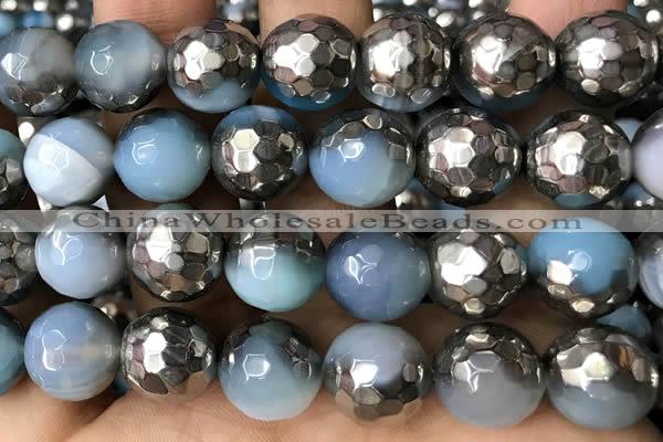 CAA5878 15 inches 6mm,8mm,10mm & 12mm faceted round electroplated banded agate beads