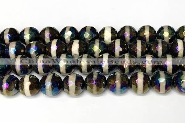 CAA5938 8mm, 10mm & 12mm faceted round AB-color tibetan agate beads