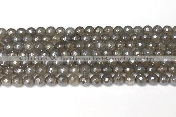 CAA5943 15 inches 6mm faceted round AB-color grey agate beads