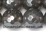 CAA5946 15 inches 12mm faceted round AB-color grey agate beads