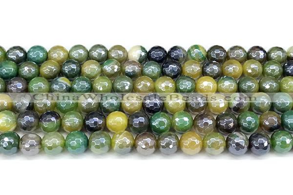 CAA5953 15 inches 8mm faceted round AB-color line agate beads