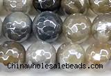 CAA5956 15 inches 6mm faceted round AB-color line agate beads