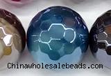 CAA6013 15 inches 14mm faceted round AB-color line agate beads