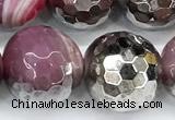 CAA6015 15 inches 12mm faceted round electroplated line agate beads