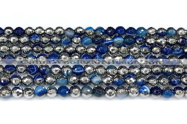 CAA6020 15 inches 6mm faceted round electroplated line agate beads