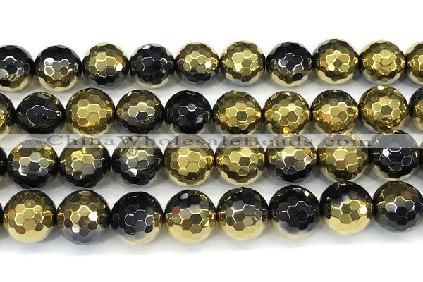 CAA6027 15 inches 12mm faceted round electroplated agate beads