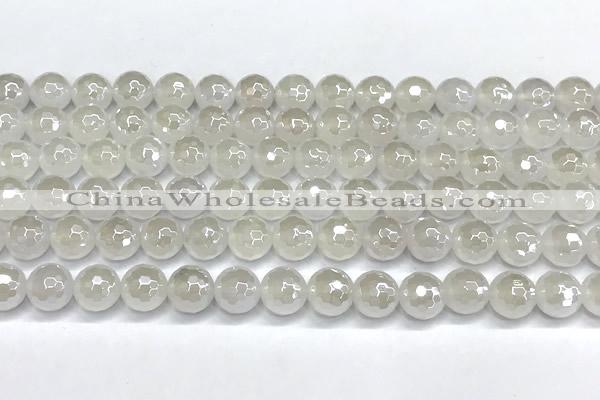 CAA6031 15 inches 8mm faceted round AB-color white agate beads