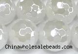 CAA6033 15 inches 12mm faceted round AB-color white agate beads