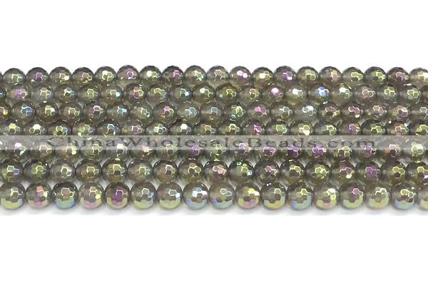 CAA6042 15 inches 6mm faceted round AB-color grey agate beads