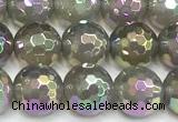 CAA6043 15 inches 8mm faceted round AB-color grey agate beads