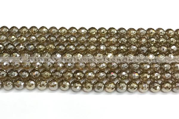 CAA6046 15 inches 6mm faceted round AB-color yellow agate beads