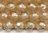 CAA6050 15 inches 6mm faceted round AB-color yellow agate beads