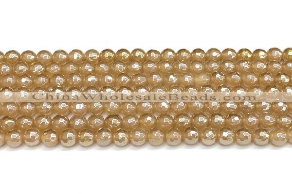 CAA6050 15 inches 6mm faceted round AB-color yellow agate beads