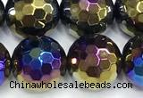 CAA6056 15 inches 10mm faceted round AB-color black agate beads