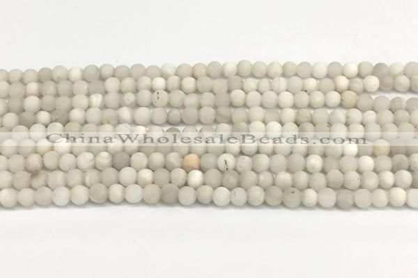 CAA6075 15 inches 4mm round matte white crazy lace agate beads