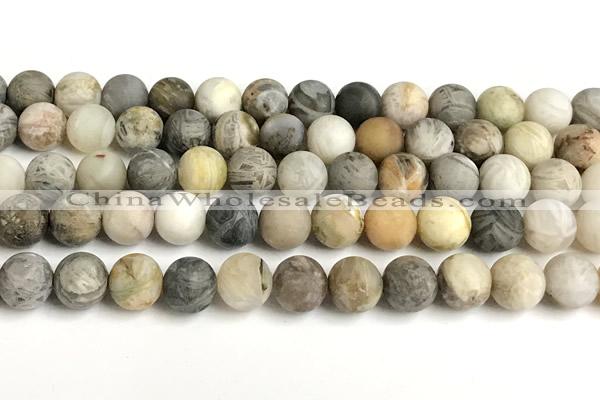 CAA6084 15 inches 12mm round matte bamboo leaf agate beads