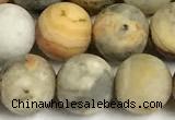 CAA6088 15 inches 10mm round matte yellow crazy lace agate beads