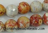 CAA729 15.5 inches 14mm faceted round fire crackle agate beads