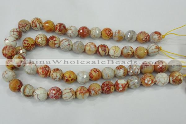 CAA729 15.5 inches 14mm faceted round fire crackle agate beads