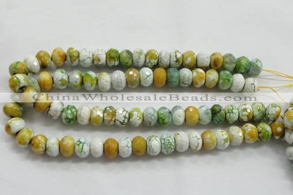 CAA825 15.5 inches 10*14mm faceted rondelle fire crackle agate beads