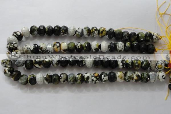 CAA828 15.5 inches 10*14mm faceted rondelle fire crackle agate beads