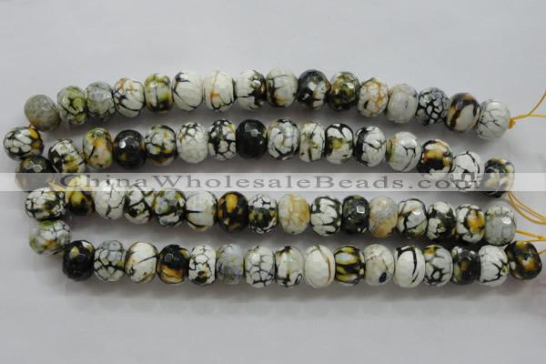 CAA832 15.5 inches 12*16mm faceted rondelle fire crackle agate beads