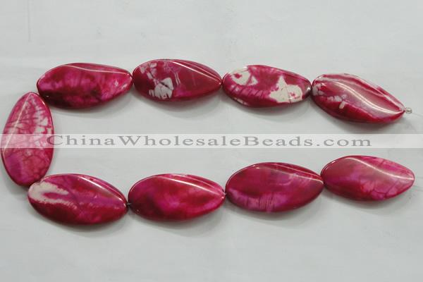 CAA844 15.5 inches 22*40mm twisted oval fire crackle agate beads