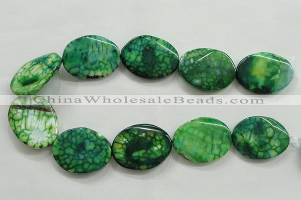 CAA846 15.5 inches 30*40mm twisted oval fire crackle agate beads