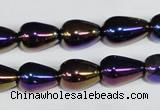 CAA855 15.5 inches 10*14mm teardrop AB-color black agate beads