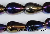 CAA857 15.5 inches 13*20mm teardrop AB-color black agate beads