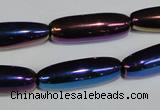 CAA858 15.5 inches 9*27mm rice AB-color black agate beads