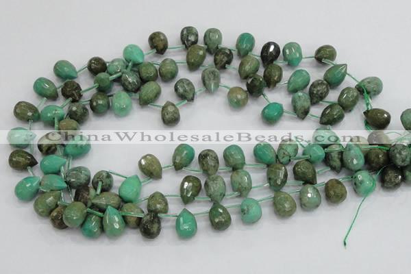 CAB24 15.5 inches 10*14mm faceted teardrop green grass agate beads