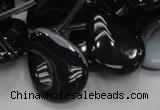 CAB315 15.5 inches 18*25mm flat teardrop black agate gemstone beads