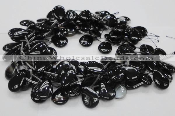 CAB315 15.5 inches 18*25mm flat teardrop black agate gemstone beads