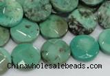 CAB33 15.5 inches 14mm faceted coin green grass agate gemstone beads