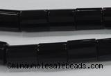CAB334 15.5 inches 10*14mm faceted column black agate gemstone beads