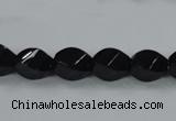 CAB335 15.5 inches 8*12mm faceted & twisted rice black agate beads