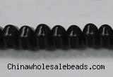 CAB340 15.5 inches 8*14mm hexagon rondelle black agate gemstone beads