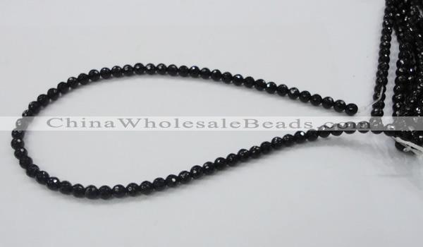CAB342 15.5 inches 6mm faceted round black agate gemstone beads