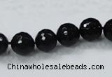 CAB344 15.5 inches 10mm faceted round black agate gemstone beads