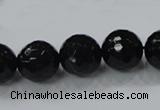 CAB345 15.5 inches 14mm faceted round black agate gemstone beads