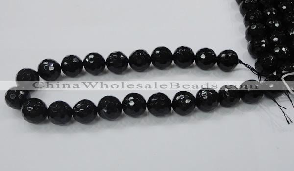 CAB345 15.5 inches 14mm faceted round black agate gemstone beads