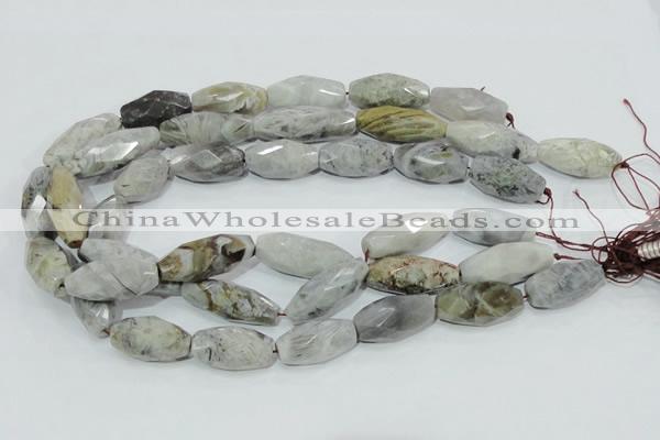 CAB567 15.5 inches 15*28mm faceted rice silver needle agate beads