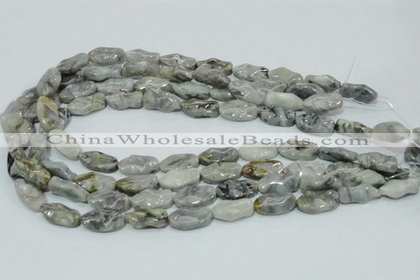 CAB573 15.5 inches 10*20mm wavy oval silver needle agate gemstone beads