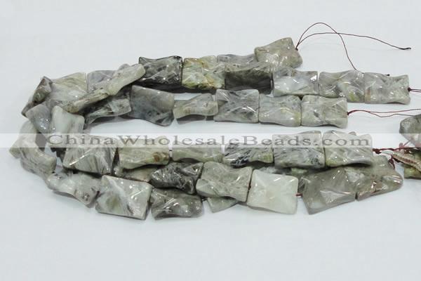 CAB581 15.5 inches 20*25mm wavy rectangle silver needle agate beads