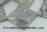 CAB584 15.5 inches 30*30mm wavy diamond silver needle agate beads